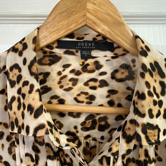 Guess Leopard Print Button-Up Women's Top Blouse Size S - Picture 4 of 11